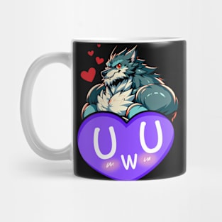 Blushing UwU Furry Anthro Werewolf Heart Mug